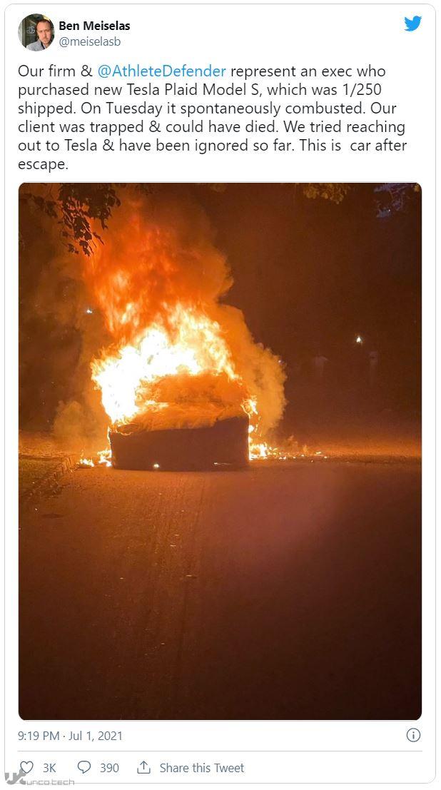 1625309308 tesla on fire 5 - یک تسلا مدل S Plaid در پنسیلوانیا دچار آتش سوزی شد و مدت کوتاهی راننده در آن گرفتار شد
