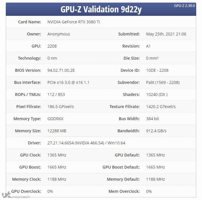 1622201290 2021 05 28 15 31 36 techpowerup gpu z validation 9d22y opera - مشخصات سخت افزازی RTX 3080Ti به بیرون درز کرد
