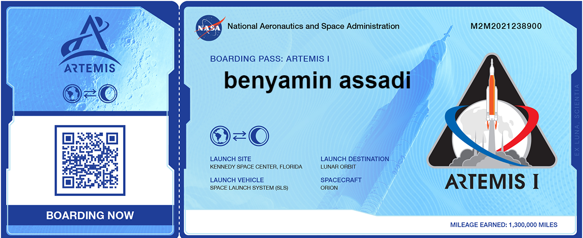 boarding pass - بلیت رایگان ماه - نام خود را همراه با آرتمیس ۱ به ماه بفرستید