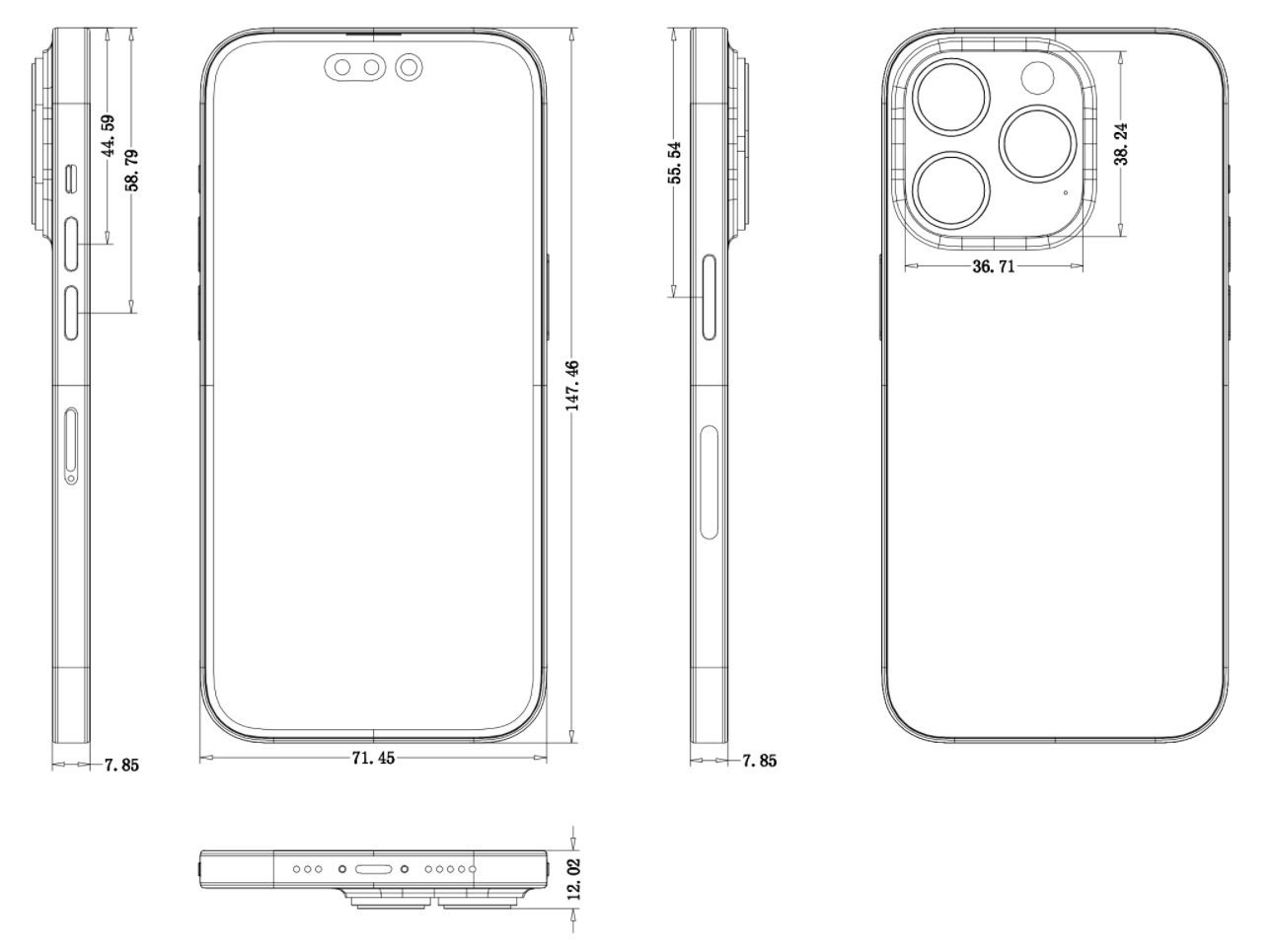 iPhone 14 pro 8 - شماتیک های آیفون 14 پرو و آیفون 14 پرو مکس، طراحی کلی ضخیم تر را با برآمدگی دوربین بزرگتر نشان می دهد