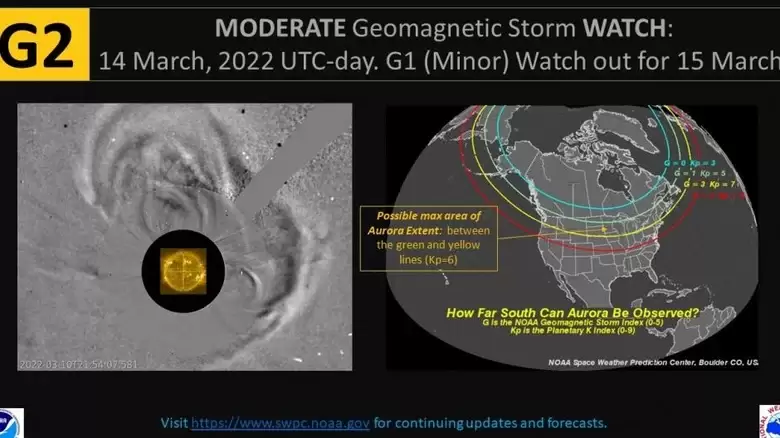 noaas geomagnetic storm watches for this week 1647373887 - طوفان های خورشیدی عظیم شب گذشته به زمین رسیدند