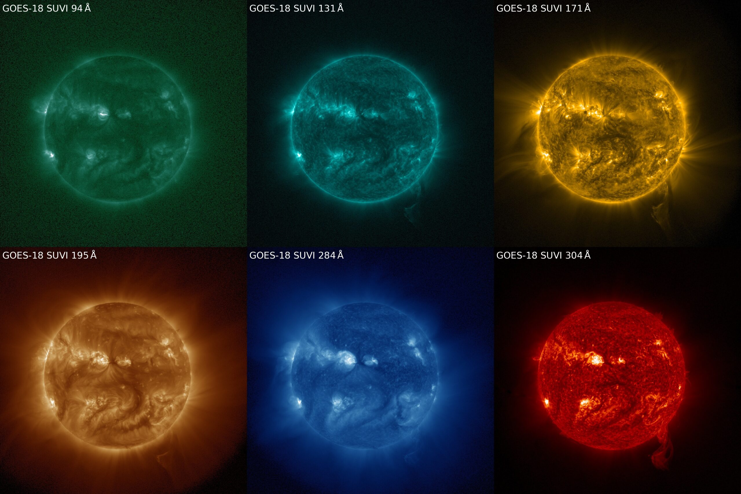 2022 07 G18 SUVI 6 panel image scaled - اولین تصاویر از خورشید توسط ماهواره ناسا GOES-18